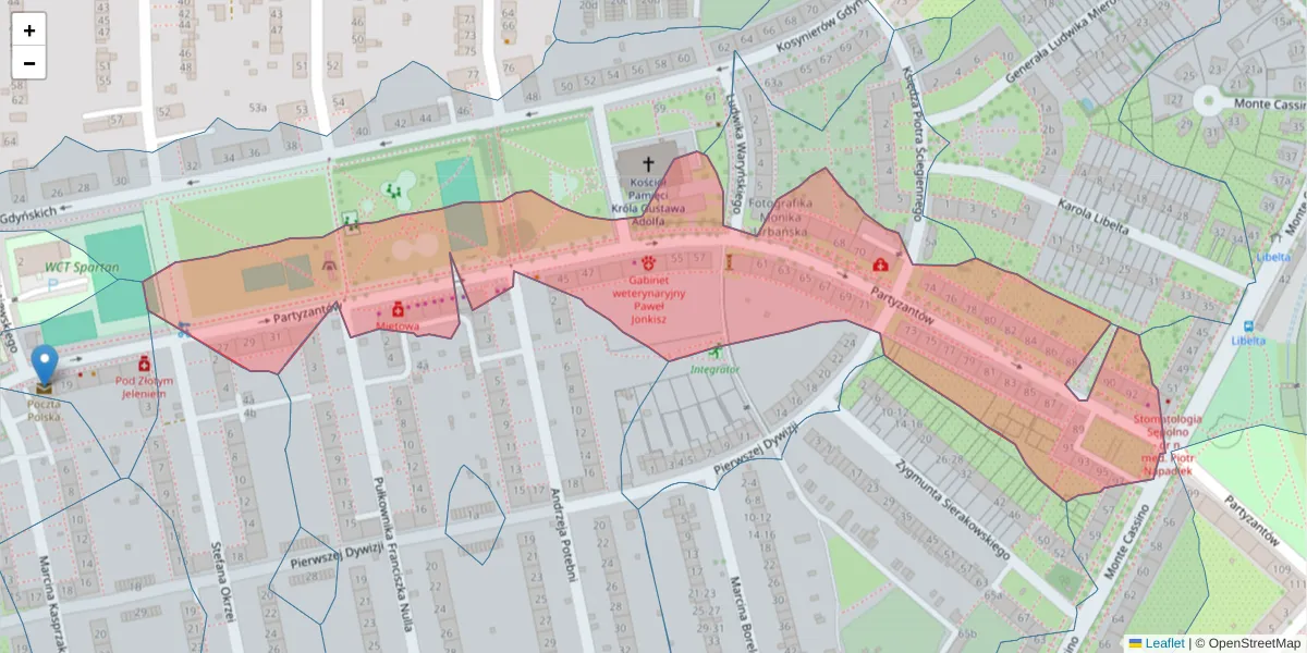 Szczegółowa mapa kodu pocztowego 51-675 z granicami, sąsiednimi kodami pocztowymi i urzędami pocztowymi