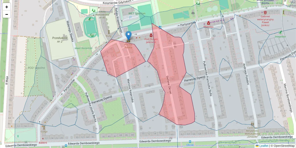 Szczegółowa mapa kodu pocztowego 51-676 z granicami, sąsiednimi kodami pocztowymi i urzędami pocztowymi