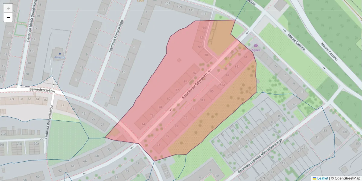 Szczegółowa mapa kodu pocztowego 51-687 z granicami, sąsiednimi kodami pocztowymi i urzędami pocztowymi