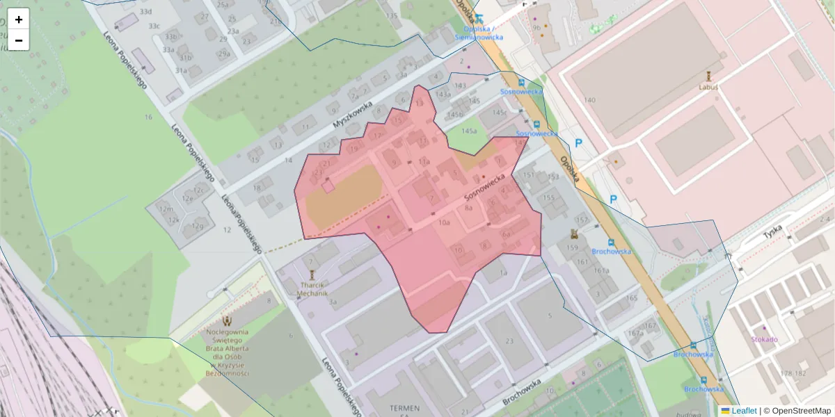 Szczegółowa mapa kodu pocztowego 52-008 z granicami, sąsiednimi kodami pocztowymi i urzędami pocztowymi