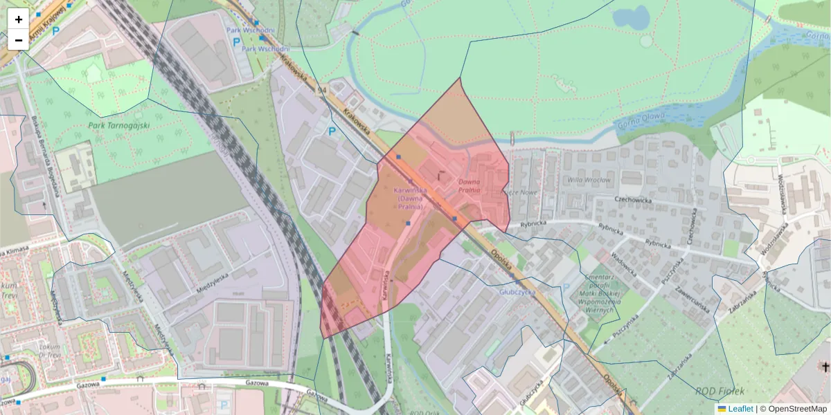 Szczegółowa mapa kodu pocztowego 52-015 z granicami, sąsiednimi kodami pocztowymi i urzędami pocztowymi