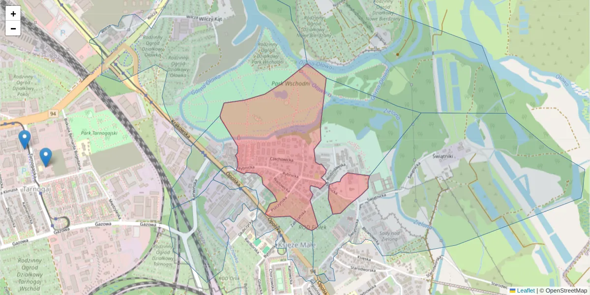 Szczegółowa mapa kodu pocztowego 52-016 z granicami, sąsiednimi kodami pocztowymi i urzędami pocztowymi