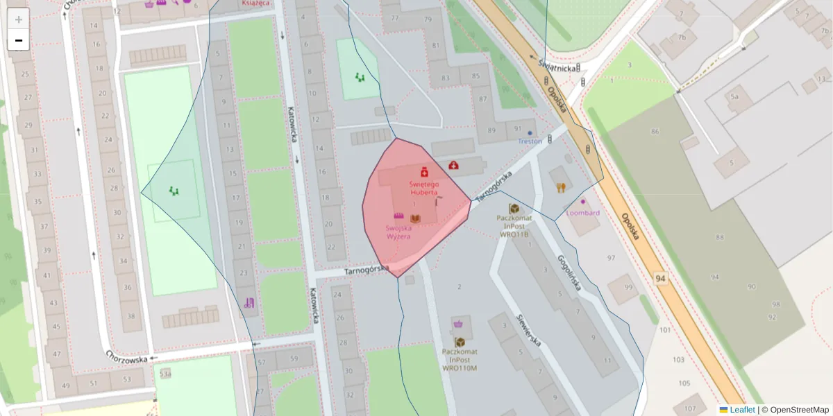 Szczegółowa mapa kodu pocztowego 52-021 z granicami, sąsiednimi kodami pocztowymi i urzędami pocztowymi