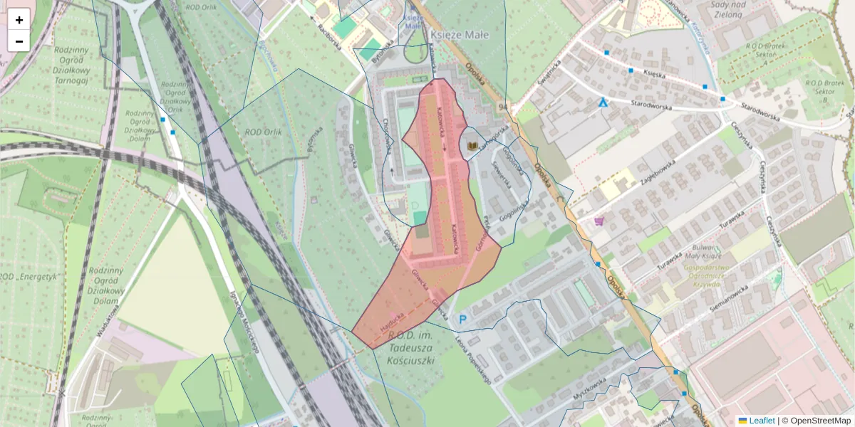 Szczegółowa mapa kodu pocztowego 52-022 z granicami, sąsiednimi kodami pocztowymi i urzędami pocztowymi