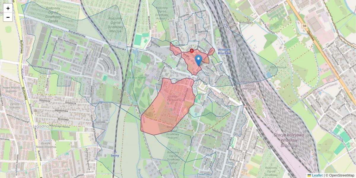 Szczegółowa mapa kodu pocztowego 52-115 z granicami, sąsiednimi kodami pocztowymi i urzędami pocztowymi