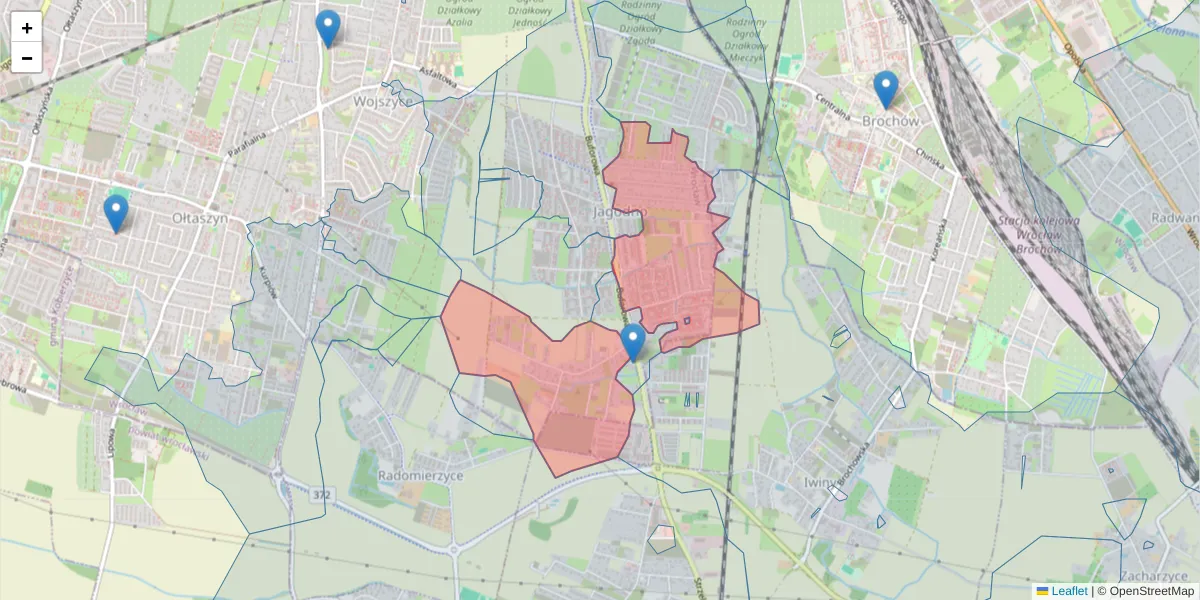 Szczegółowa mapa kodu pocztowego 52-129 z granicami, sąsiednimi kodami pocztowymi i urzędami pocztowymi