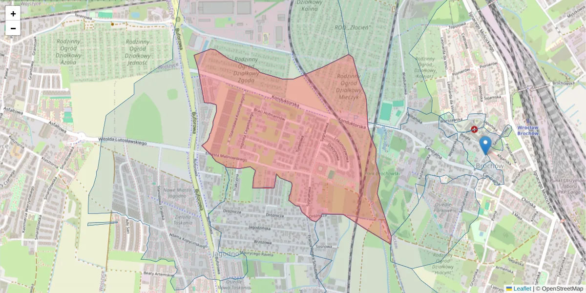 Szczegółowa mapa kodu pocztowego 52-130 z granicami, sąsiednimi kodami pocztowymi i urzędami pocztowymi