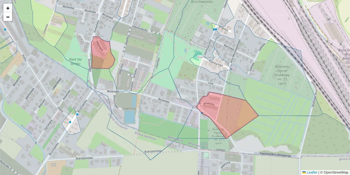 Szczegółowa mapa kodu pocztowego 52-132 z granicami, sąsiednimi kodami pocztowymi i urzędami pocztowymi
