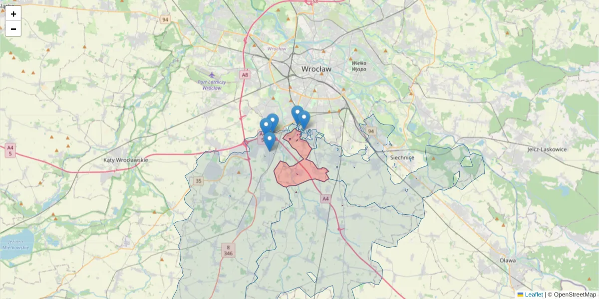 Szczegółowa mapa kodu pocztowego 52-200 z granicami, sąsiednimi kodami pocztowymi i urzędami pocztowymi