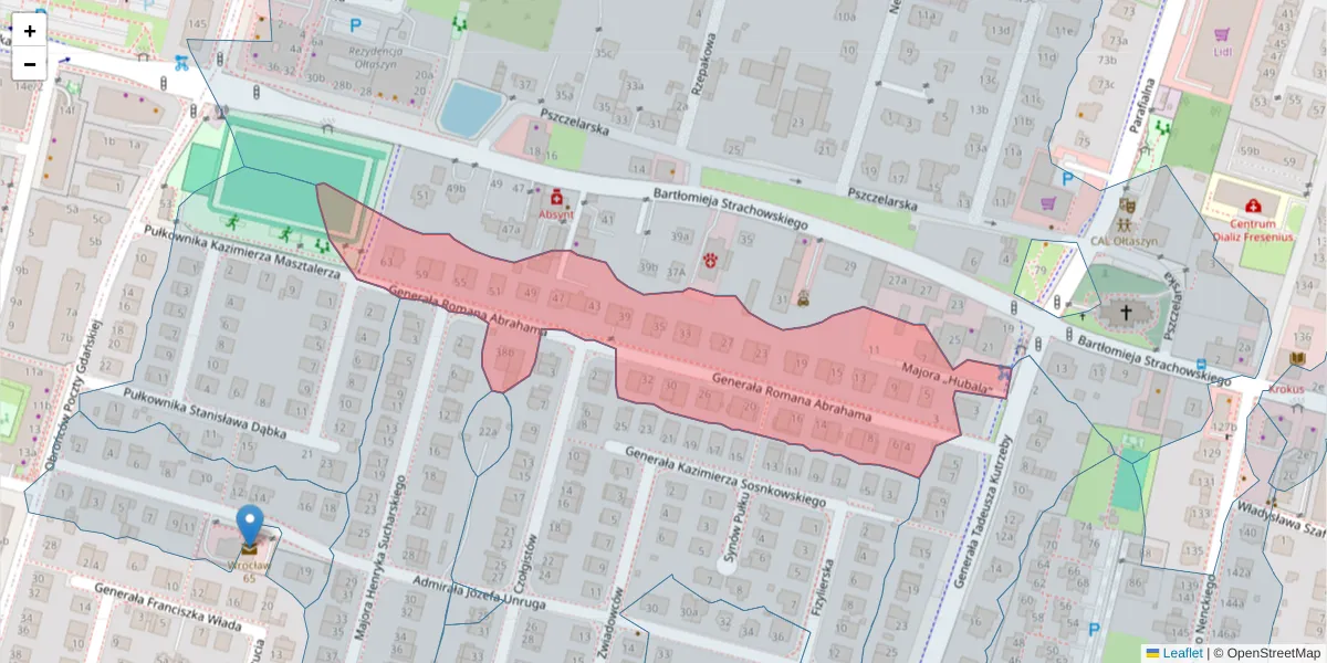 Szczegółowa mapa kodu pocztowego 52-206 z granicami, sąsiednimi kodami pocztowymi i urzędami pocztowymi