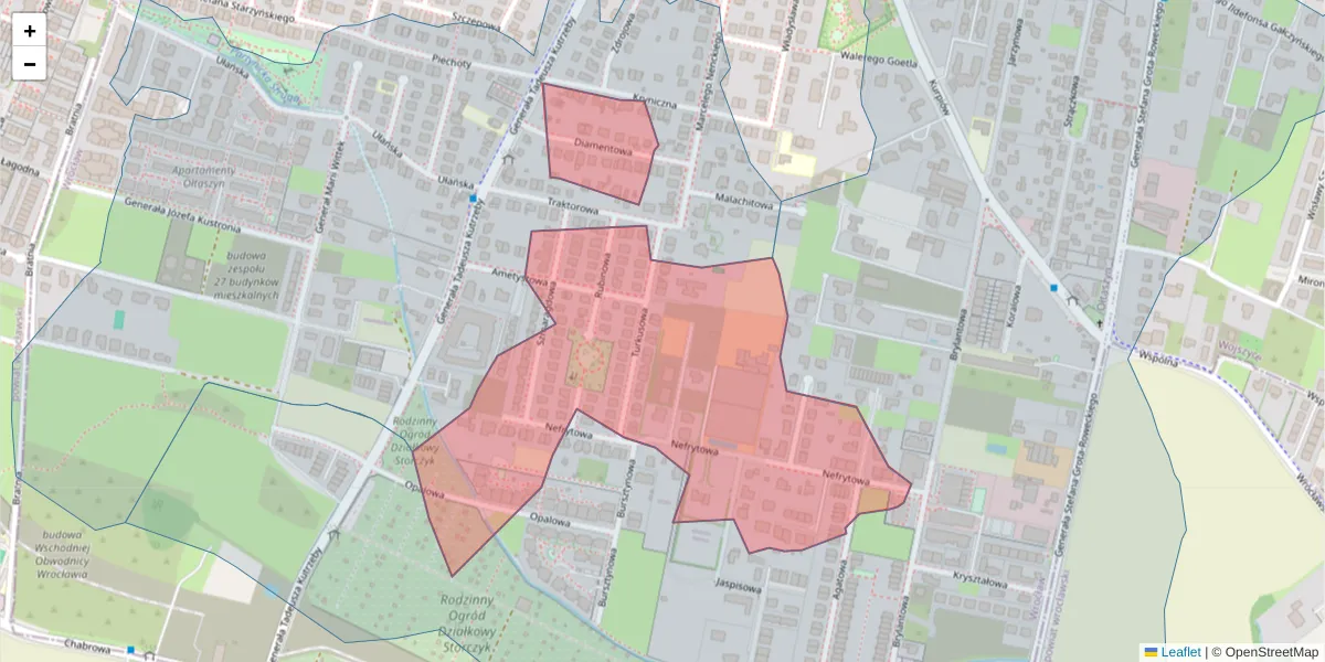 Szczegółowa mapa kodu pocztowego 52-215 z granicami, sąsiednimi kodami pocztowymi i urzędami pocztowymi