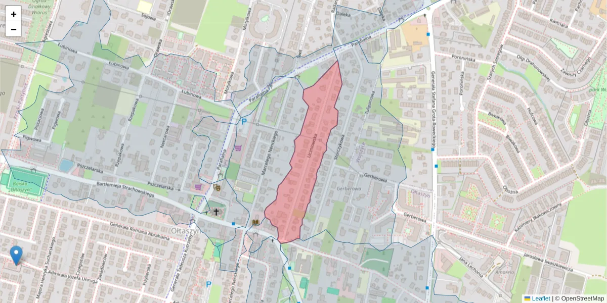Szczegółowa mapa kodu pocztowego 52-222 z granicami, sąsiednimi kodami pocztowymi i urzędami pocztowymi