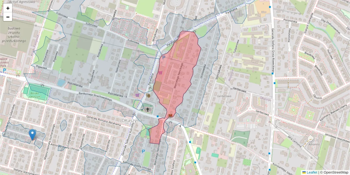 Szczegółowa mapa kodu pocztowego 52-223 z granicami, sąsiednimi kodami pocztowymi i urzędami pocztowymi