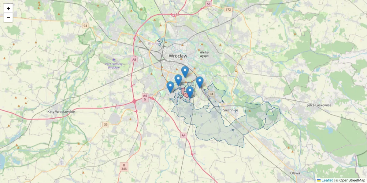 Szczegółowa mapa kodu pocztowego 52-234 z granicami, sąsiednimi kodami pocztowymi i urzędami pocztowymi