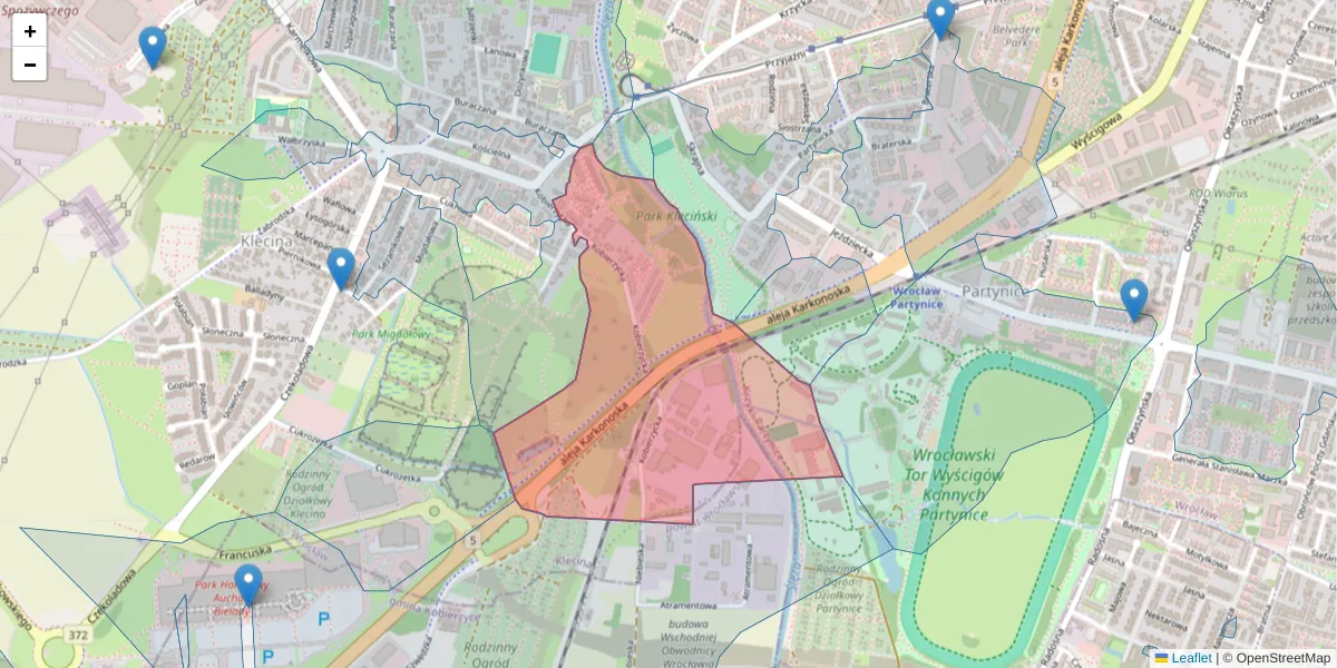 Szczegółowa mapa kodu pocztowego 52-315 z granicami, sąsiednimi kodami pocztowymi i urzędami pocztowymi