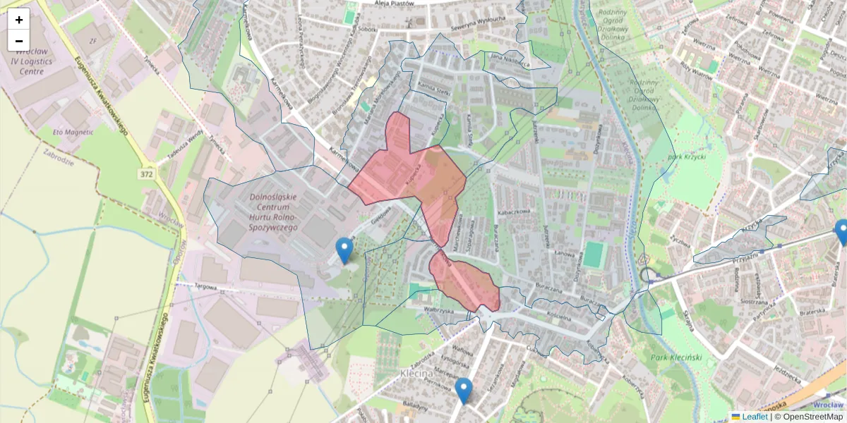 Szczegółowa mapa kodu pocztowego 52-319 z granicami, sąsiednimi kodami pocztowymi i urzędami pocztowymi