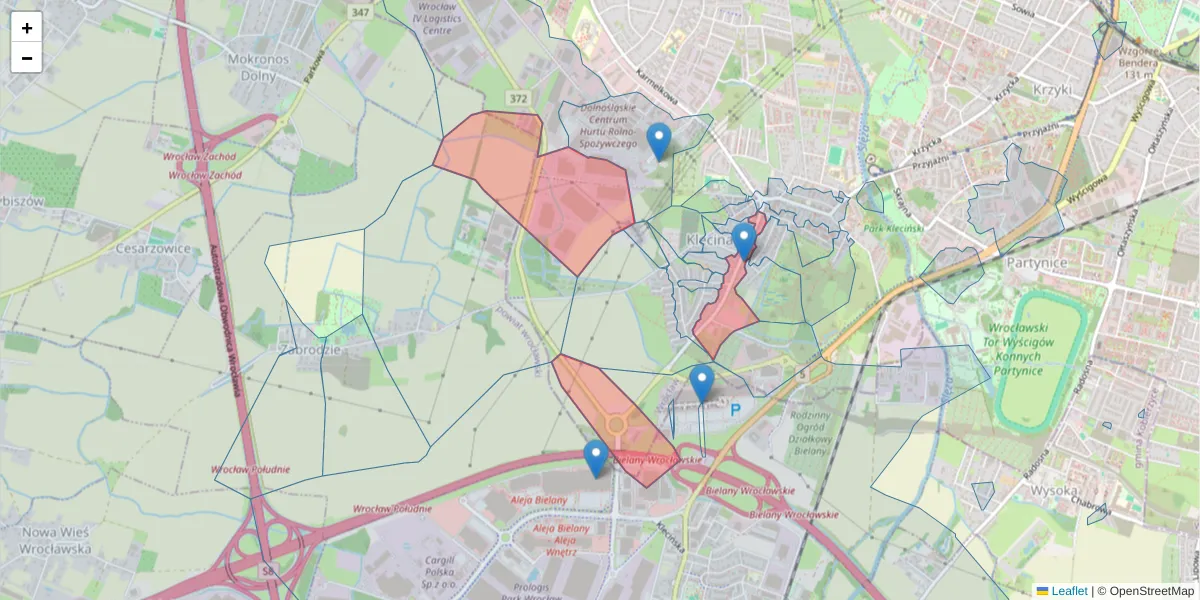 Szczegółowa mapa kodu pocztowego 52-326 z granicami, sąsiednimi kodami pocztowymi i urzędami pocztowymi