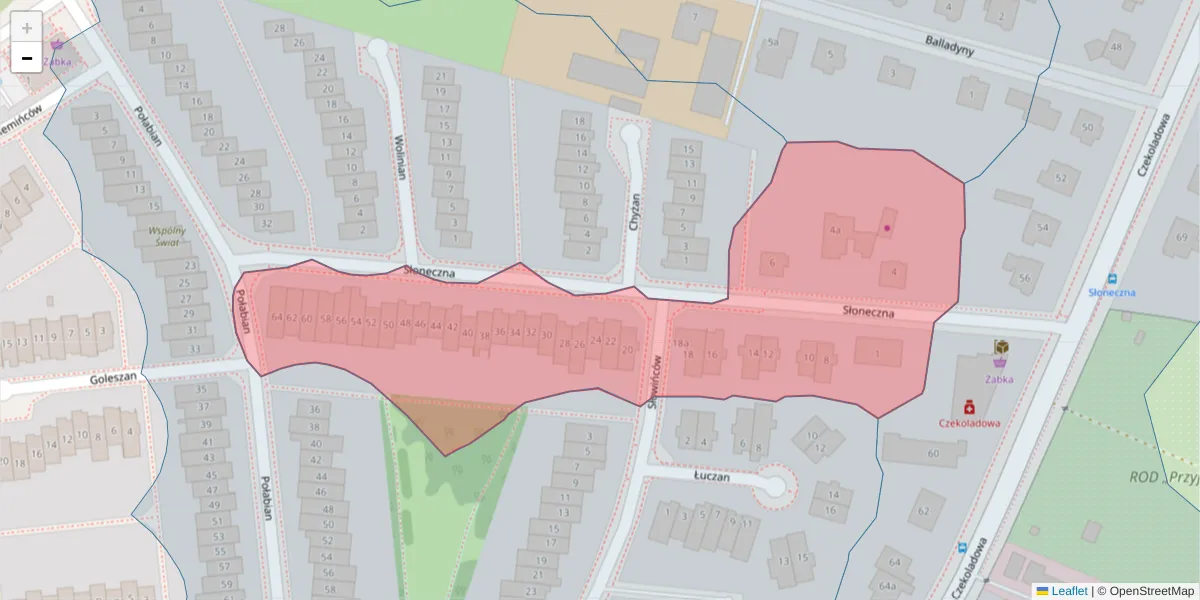 Szczegółowa mapa kodu pocztowego 52-335 z granicami, sąsiednimi kodami pocztowymi i urzędami pocztowymi