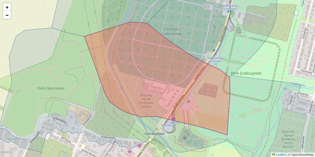 Szczegółowa mapa kodu pocztowego 52-402 z granicami, sąsiednimi kodami pocztowymi i urzędami pocztowymi
