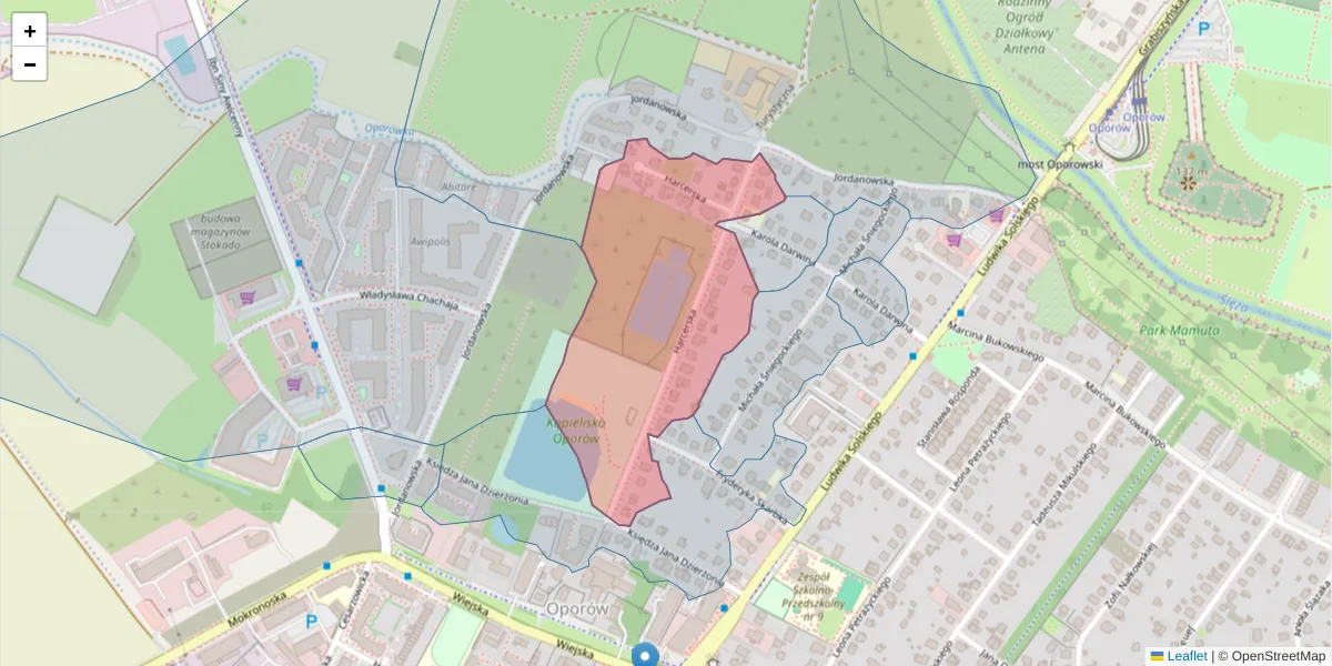 Szczegółowa mapa kodu pocztowego 52-404 z granicami, sąsiednimi kodami pocztowymi i urzędami pocztowymi