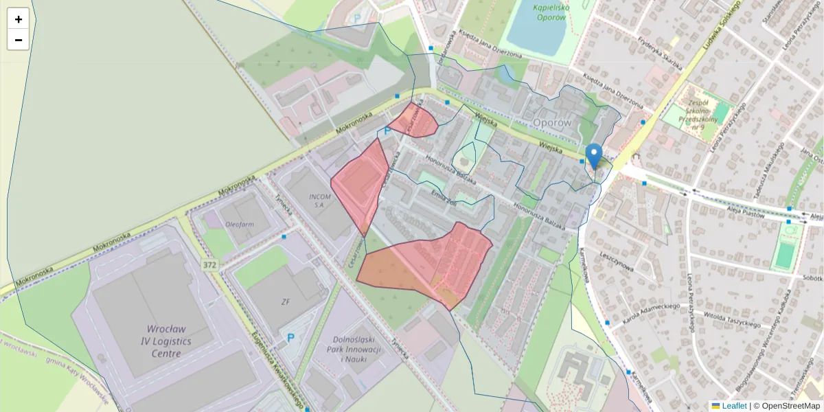 Szczegółowa mapa kodu pocztowego 52-408 z granicami, sąsiednimi kodami pocztowymi i urzędami pocztowymi