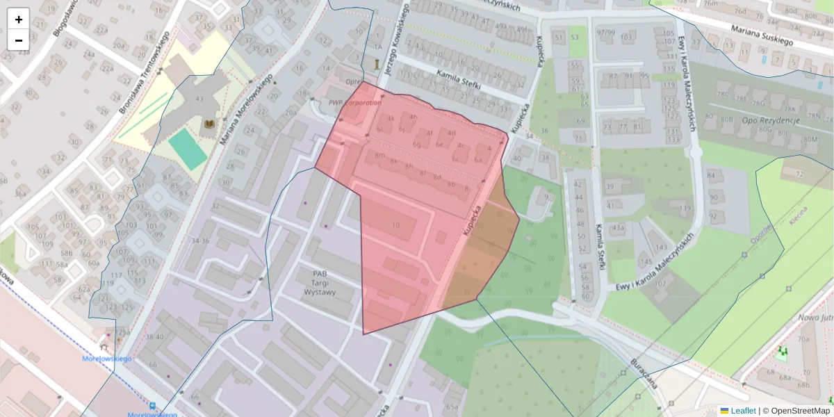 Szczegółowa mapa kodu pocztowego 52-427 z granicami, sąsiednimi kodami pocztowymi i urzędami pocztowymi