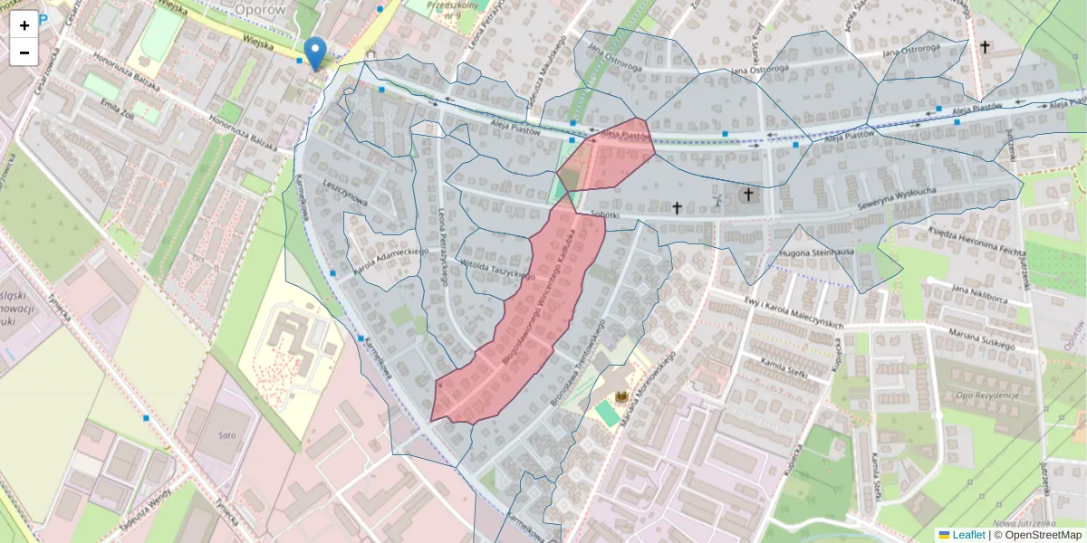 Szczegółowa mapa kodu pocztowego 52-432 z granicami, sąsiednimi kodami pocztowymi i urzędami pocztowymi