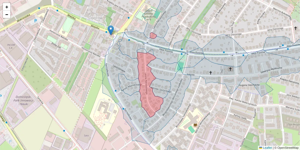 Szczegółowa mapa kodu pocztowego 52-434 z granicami, sąsiednimi kodami pocztowymi i urzędami pocztowymi