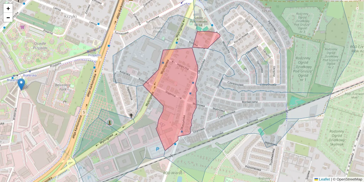 Szczegółowa mapa kodu pocztowego 53-010 z granicami, sąsiednimi kodami pocztowymi i urzędami pocztowymi