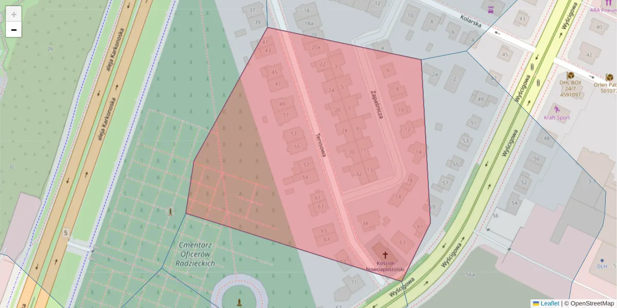 Szczegółowa mapa kodu pocztowego 53-013 z granicami, sąsiednimi kodami pocztowymi i urzędami pocztowymi