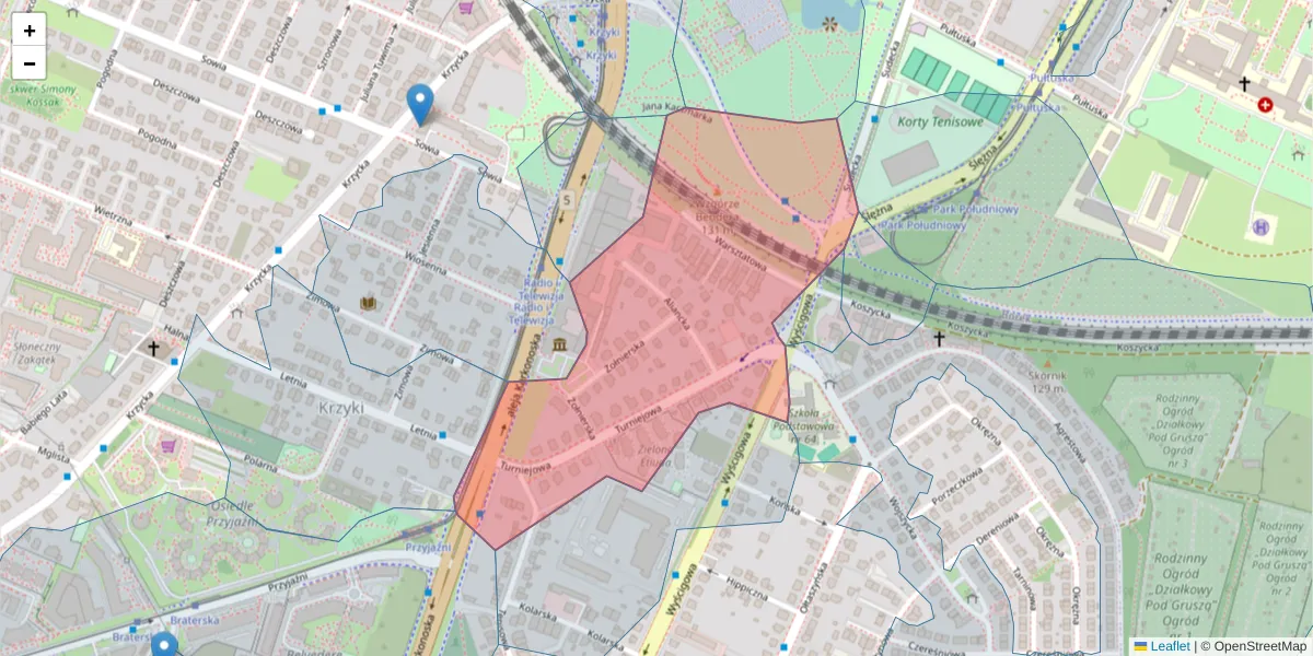 Szczegółowa mapa kodu pocztowego 53-014 z granicami, sąsiednimi kodami pocztowymi i urzędami pocztowymi