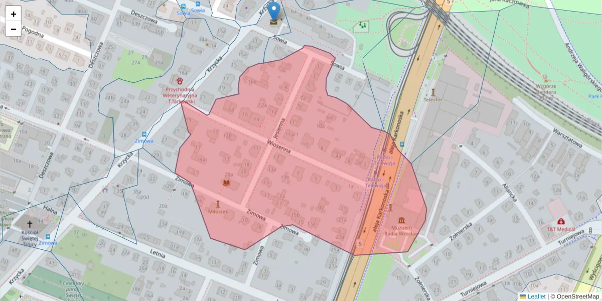 Szczegółowa mapa kodu pocztowego 53-017 z granicami, sąsiednimi kodami pocztowymi i urzędami pocztowymi