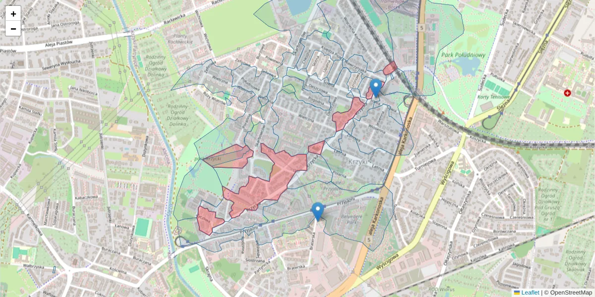 Szczegółowa mapa kodu pocztowego 53-020 z granicami, sąsiednimi kodami pocztowymi i urzędami pocztowymi