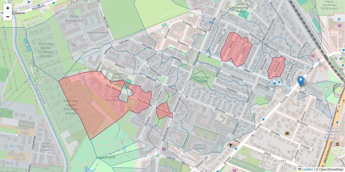 Szczegółowa mapa kodu pocztowego 53-023 z granicami, sąsiednimi kodami pocztowymi i urzędami pocztowymi