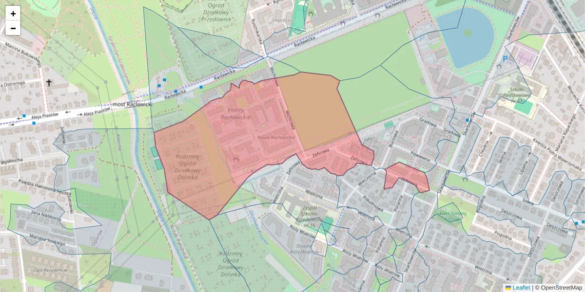 Szczegółowa mapa kodu pocztowego 53-027 z granicami, sąsiednimi kodami pocztowymi i urzędami pocztowymi