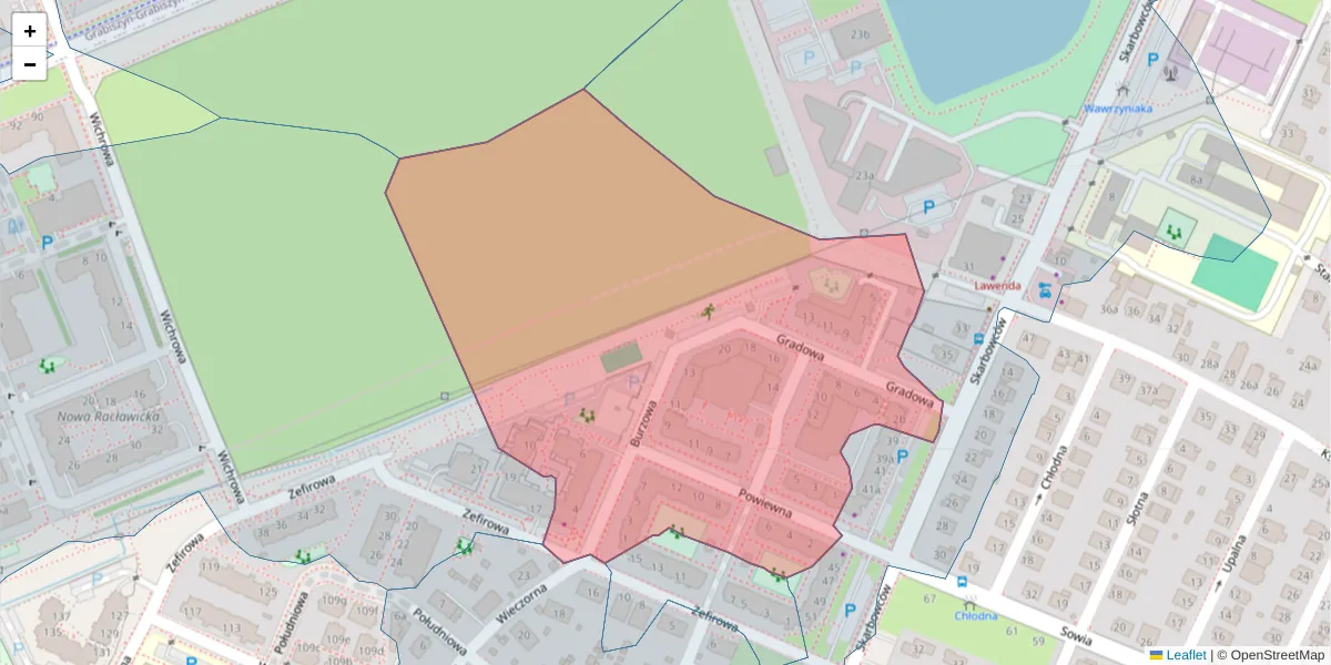 Szczegółowa mapa kodu pocztowego 53-028 z granicami, sąsiednimi kodami pocztowymi i urzędami pocztowymi