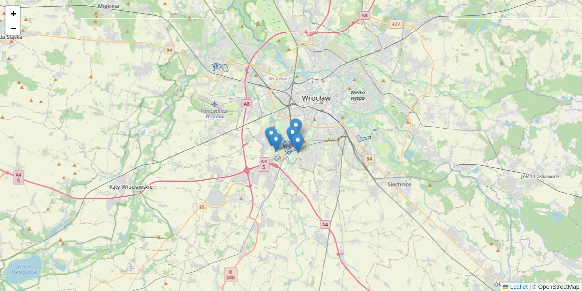 Szczegółowa mapa kodu pocztowego 53-030 z granicami, sąsiednimi kodami pocztowymi i urzędami pocztowymi