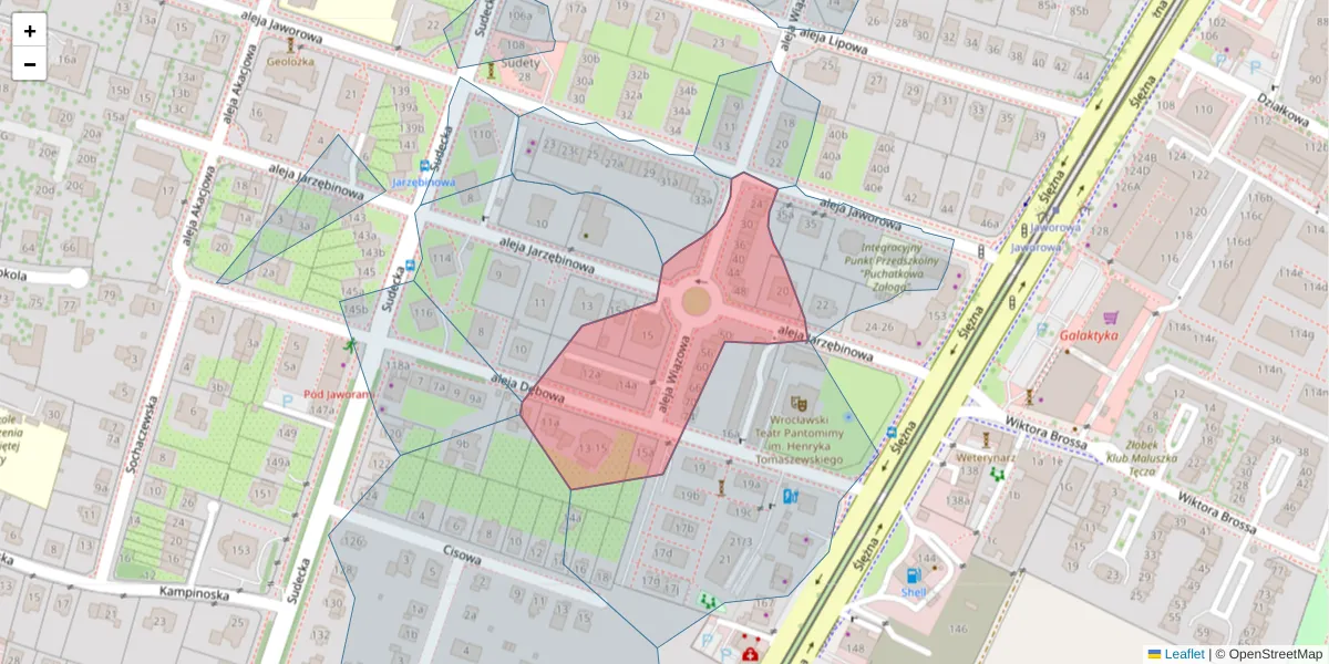 Szczegółowa mapa kodu pocztowego 53-119 z granicami, sąsiednimi kodami pocztowymi i urzędami pocztowymi
