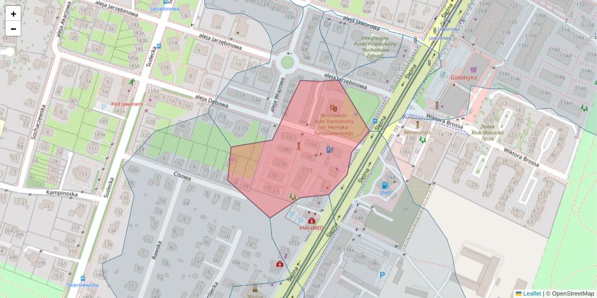 Szczegółowa mapa kodu pocztowego 53-121 z granicami, sąsiednimi kodami pocztowymi i urzędami pocztowymi