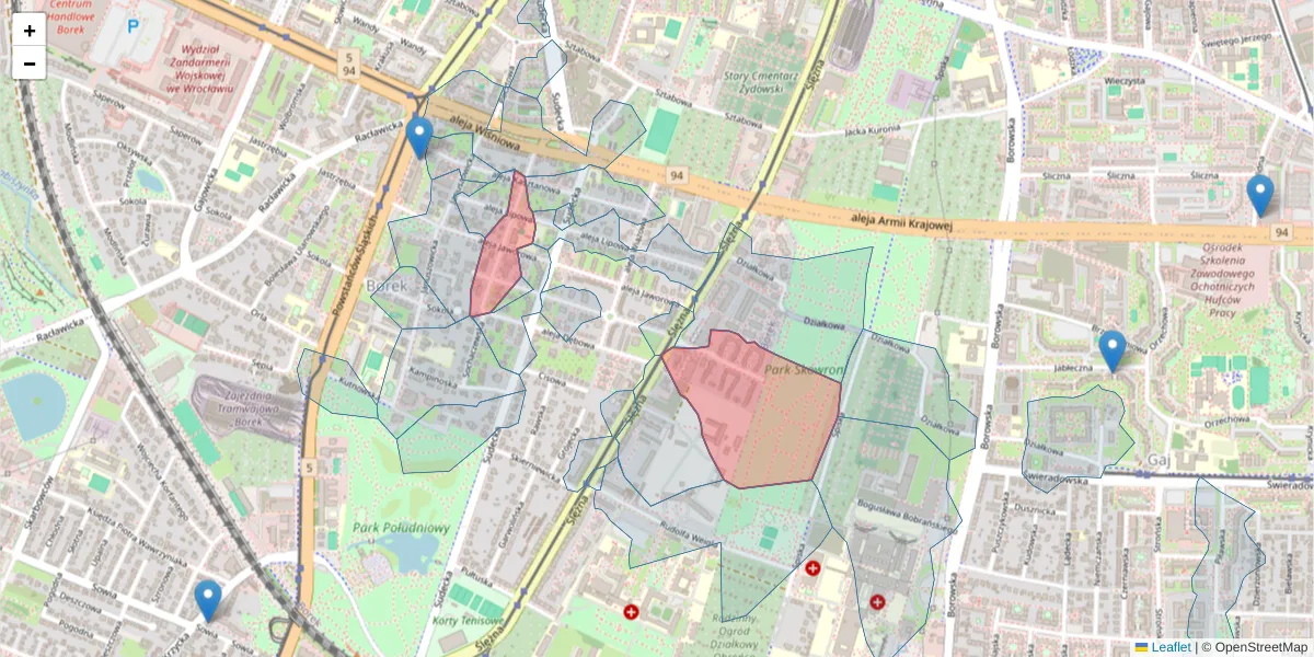 Szczegółowa mapa kodu pocztowego 53-134 z granicami, sąsiednimi kodami pocztowymi i urzędami pocztowymi