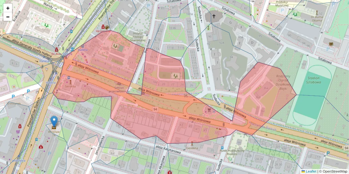 Szczegółowa mapa kodu pocztowego 53-137 z granicami, sąsiednimi kodami pocztowymi i urzędami pocztowymi