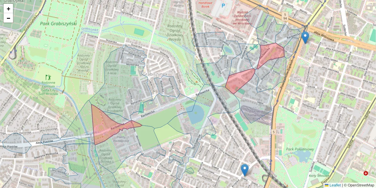 Szczegółowa mapa kodu pocztowego 53-146 z granicami, sąsiednimi kodami pocztowymi i urzędami pocztowymi