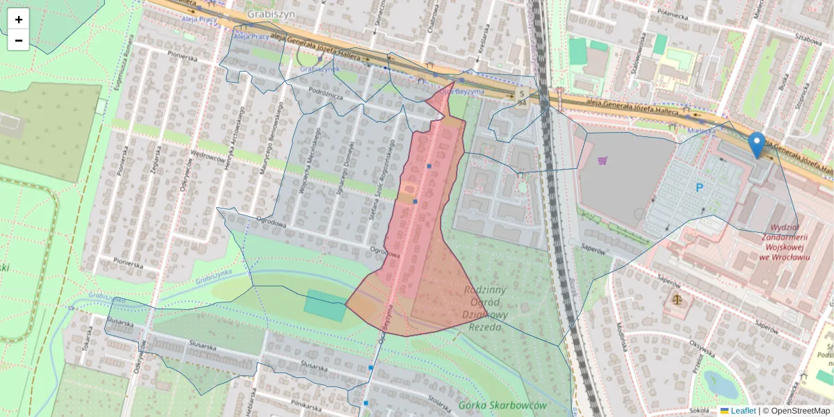 Szczegółowa mapa kodu pocztowego 53-204 z granicami, sąsiednimi kodami pocztowymi i urzędami pocztowymi