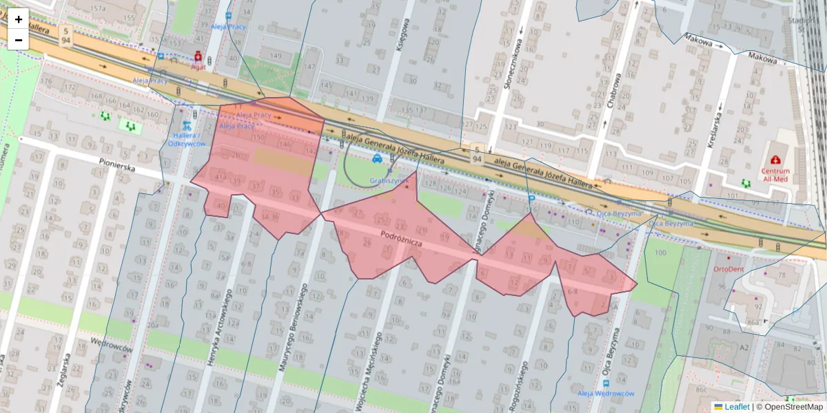 Szczegółowa mapa kodu pocztowego 53-208 z granicami, sąsiednimi kodami pocztowymi i urzędami pocztowymi