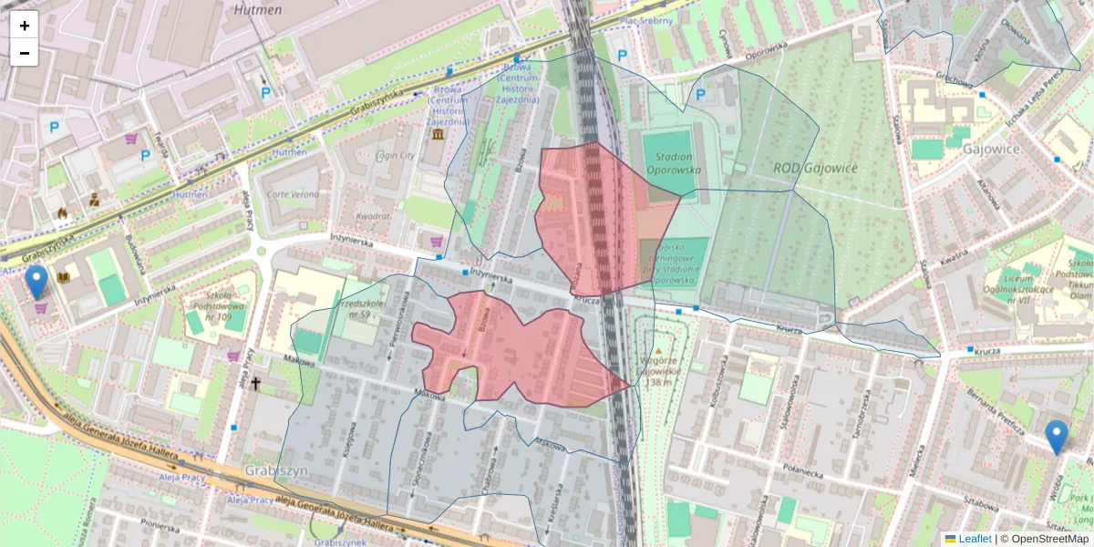 Szczegółowa mapa kodu pocztowego 53-226 z granicami, sąsiednimi kodami pocztowymi i urzędami pocztowymi