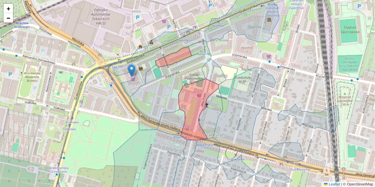 Szczegółowa mapa kodu pocztowego 53-231 z granicami, sąsiednimi kodami pocztowymi i urzędami pocztowymi