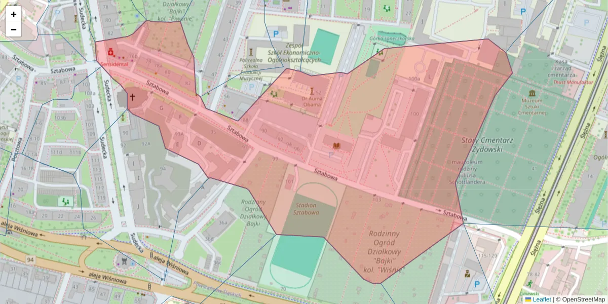 Szczegółowa mapa kodu pocztowego 53-310 z granicami, sąsiednimi kodami pocztowymi i urzędami pocztowymi