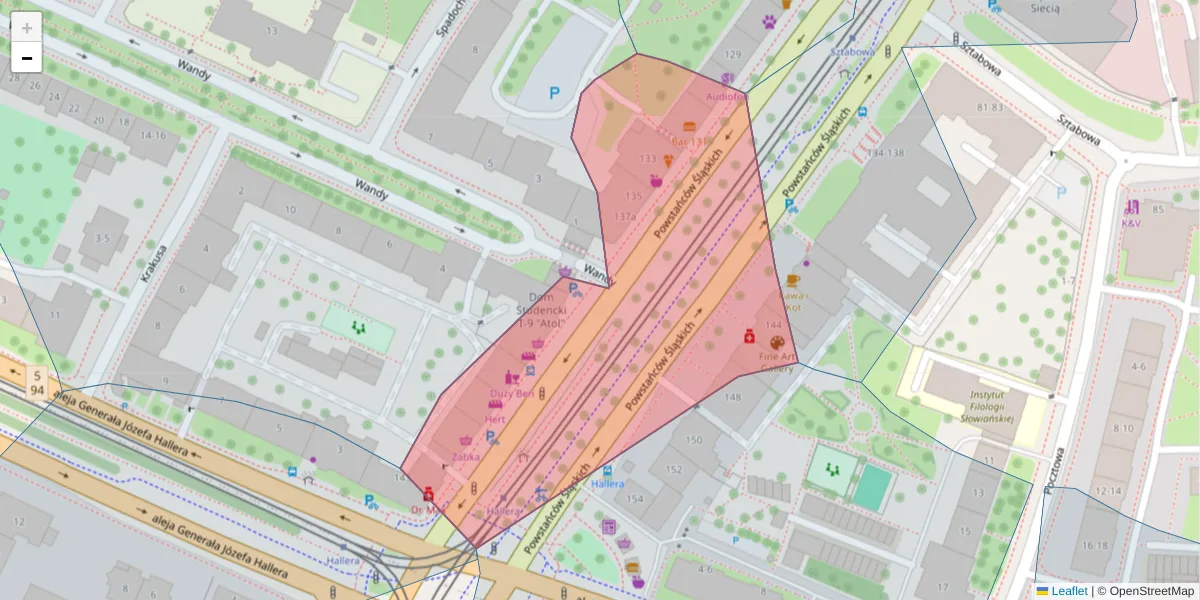 Szczegółowa mapa kodu pocztowego 53-317 z granicami, sąsiednimi kodami pocztowymi i urzędami pocztowymi