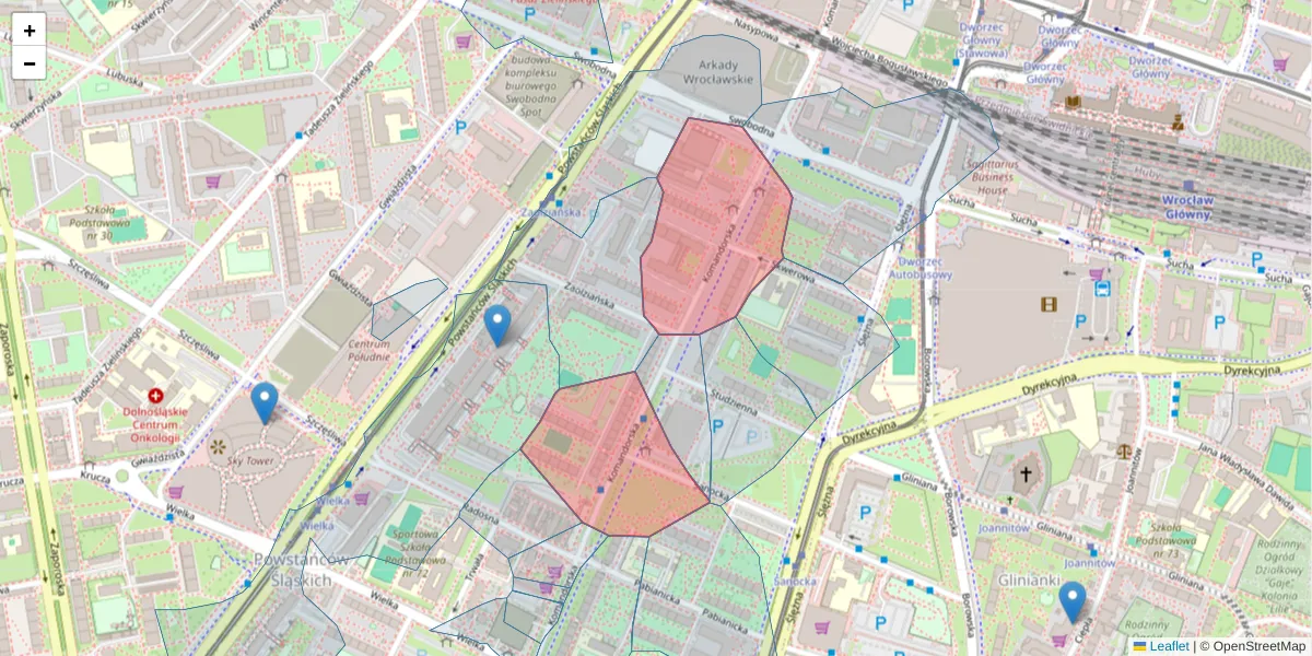 Szczegółowa mapa kodu pocztowego 53-342 z granicami, sąsiednimi kodami pocztowymi i urzędami pocztowymi