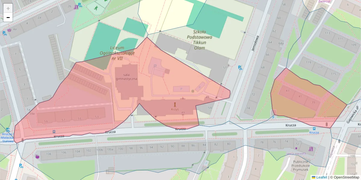 Szczegółowa mapa kodu pocztowego 53-410 z granicami, sąsiednimi kodami pocztowymi i urzędami pocztowymi
